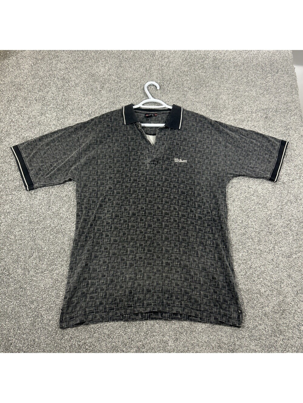 Vintage Wilson Geometric Polo Shirt Medium Retro Pattern Short Sleeve